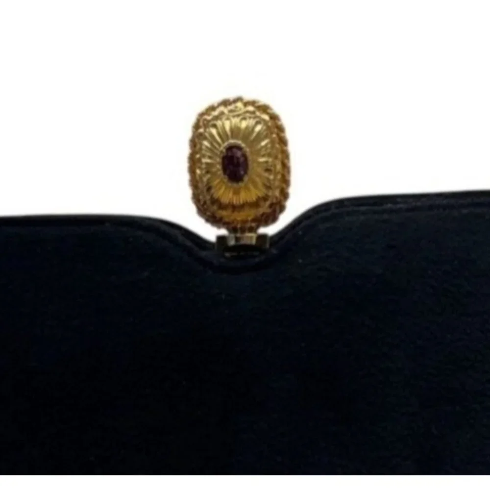 Vintage Rosenfeld Black Gold Clasp & Purple Gem Detail Evening Clutch Bag Sz S - Picture 5 of 8